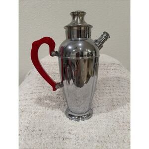 Vintage Federal Art Deco Chrome Red Bakelite Handle 13" Cocktail Shaker Mixer